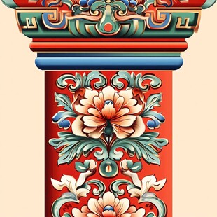 中式传统柱体花卉精美纹饰