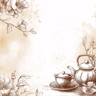 手绘茶具花卉复古背景图