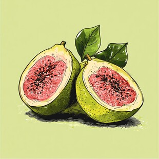 切开的番石榴插画