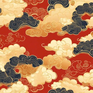 中式云纹红底吉祥图案