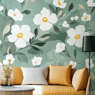 清新花卉墙纸搭配温馨沙发