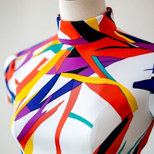 多彩几何图案高领时尚上衣