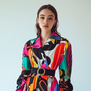 彩色印花连衣裙时尚模特