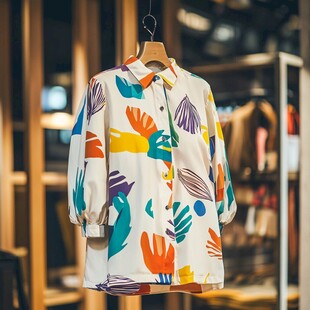 彩色印花女士长袖衬衫