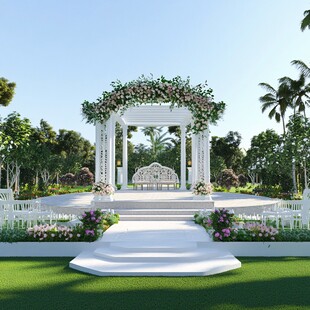 户外浪漫白色花卉婚礼场地