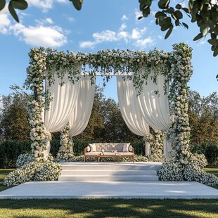 户外浪漫花卉婚礼仪式区