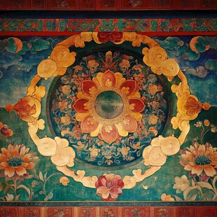 藏式精美宗教风格天花板图案