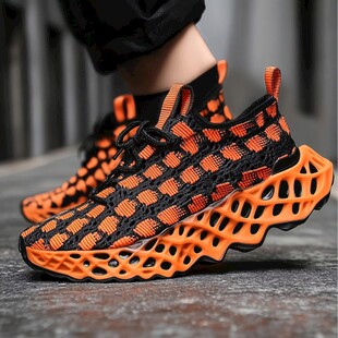 炫酷橙黑编织透气运动鞋