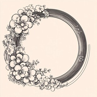 花卉环绕的圆形装饰图案