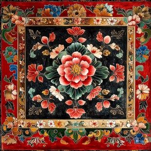 中式传统花卉图案刺绣