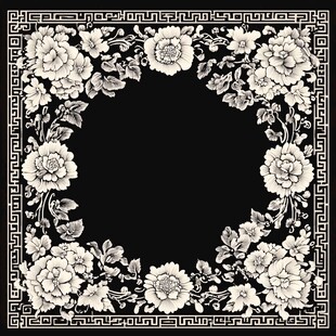 中式黑白花卉边框图案