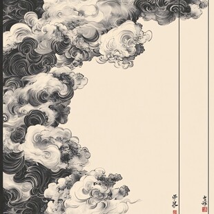 中式水墨云海边框图