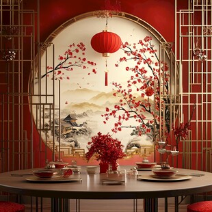 中式喜庆餐厅场景布置