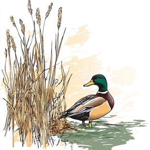 芦苇旁的绿头鸭