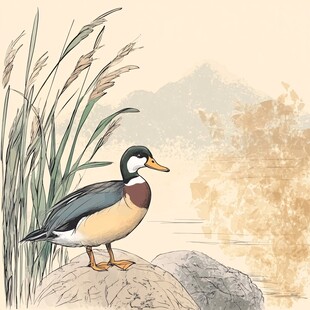 溪边栖鸭 中式写意风光