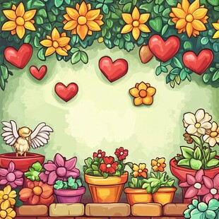 梦幻花卉花园插画背景图