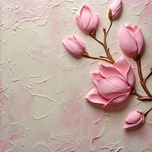粉色玉兰花枝墙面装饰图
