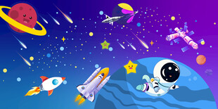 太空宇航员星球卡通宇宙火箭背景
