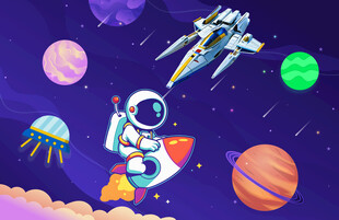 太空宇航员星球卡通宇宙火箭背景