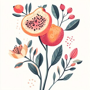 手绘番石榴花卉插画