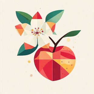 几何风格的苹果与花朵图案