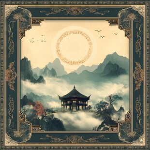 中式山水楼阁古韵图景