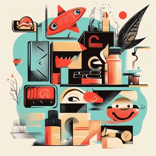 多彩创意卡通物品拼贴画