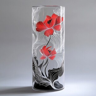 红花朵纹玻璃花瓶