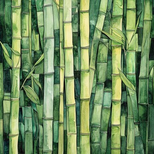 水彩绘就的翠绿竹林图景