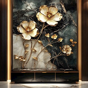 奢华金花卉大理石背景墙