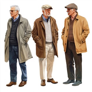 三位老年绅士的时尚穿搭