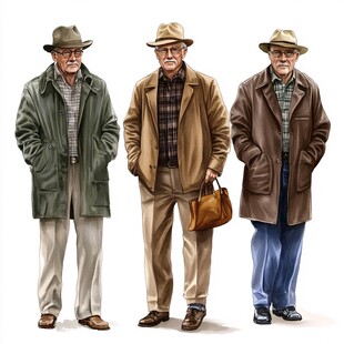 三位复古风老年男士形象