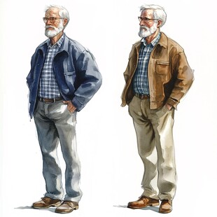 两款风格的老年男性穿搭展示