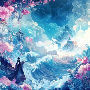 梦幻山海间的孤寂身影