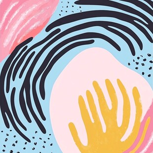 手绘抽象手与多彩线条图案