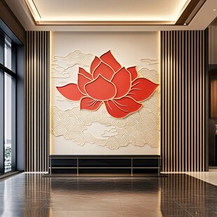 中式大厅莲花艺术背景墙