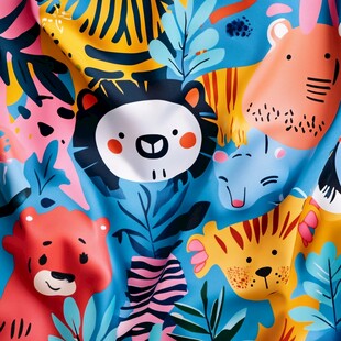 童趣动物图案布料