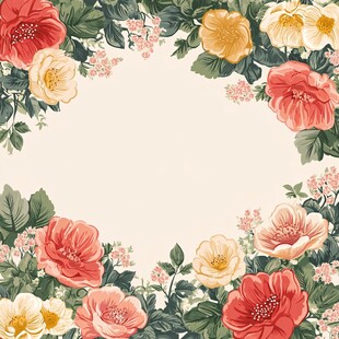 花卉环绕的清新装饰图案