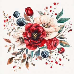 水彩花卉插画 绚烂花束组合