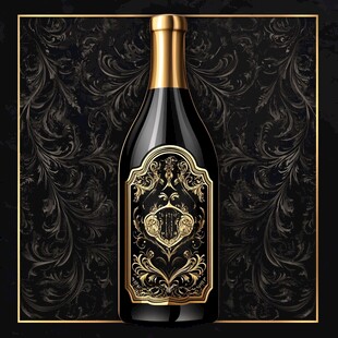 奢华黑金风葡萄酒瓶设计