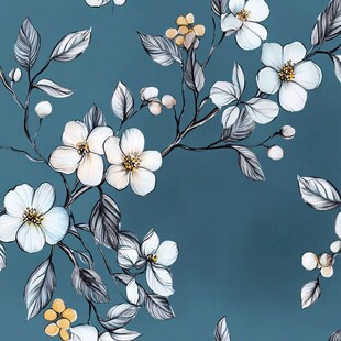 蓝底白花枝叶图案设计