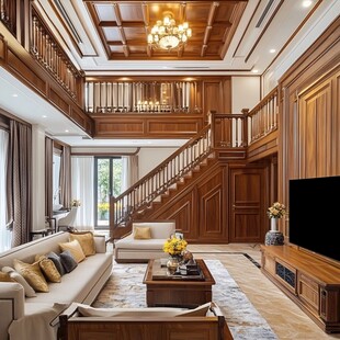 豪华木质复式客厅室内设计