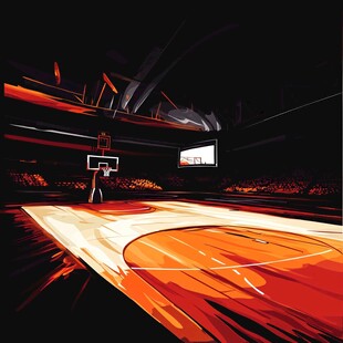 炫酷篮球场馆夜景图