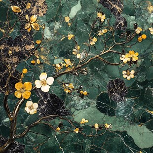 翡翠底上绽放的金枝繁花