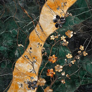 绿底金纹花卉大理石图案