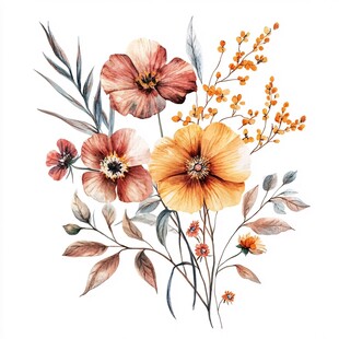 水彩花卉插画 绚丽花束图