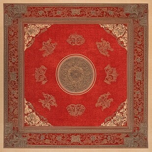 中式古典红色花纹地毯图案