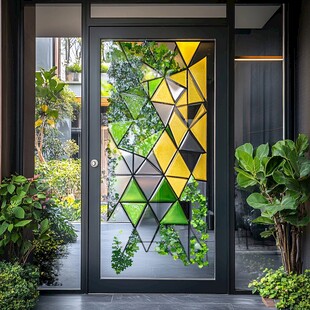 彩色几何图案艺术玻璃门