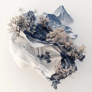 水墨风山水景观艺术图