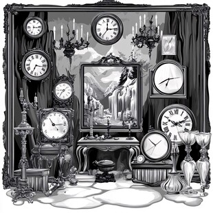 复古房间内的各式钟表陈列